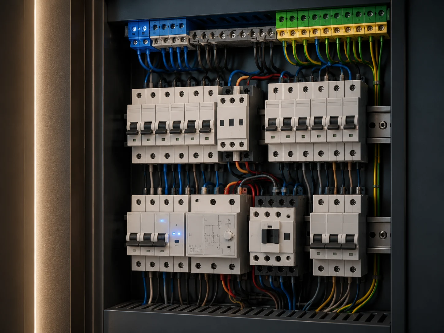 Электрощит с контактором и реле для управления LED-подсветкой